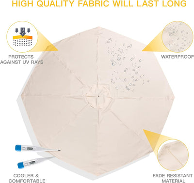 Angoily Sonnenschirm Ersatzbezug 300cm, UV-Schutz 8 Rippen Aussentisch Regenschirm Baldachin Sonnens