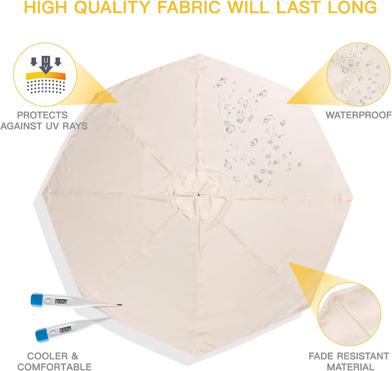 Angoily Sonnenschirm Ersatzbezug 300cm, UV-Schutz 8 Rippen Aussentisch Regenschirm Baldachin Sonnens