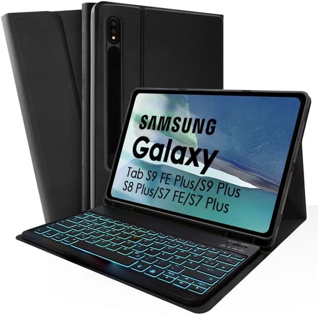 SOPPY Hülle mit Tastatur für 12,4'' Samsung Galaxy Tab S9 FE+/S9 Plus/S8+/S7+/S7 FE, Kabellose 7-Far