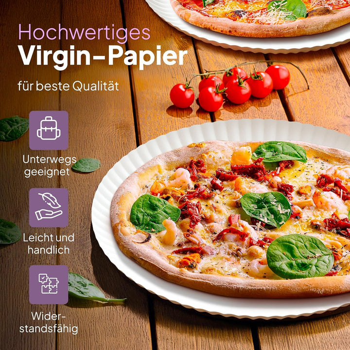 Inoverse 500 Stück Pappteller Weiss – Rund 26 cm – Umweltfreundliche Einweg Teller aus Pappe, Partyg