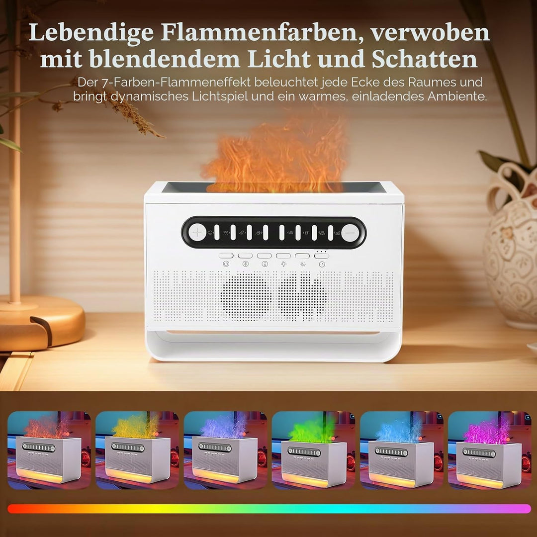 White Noise Machine, Luftbefeuchter Schlafzimmer,Flammen Aroma Diffuser mit weissem Rauschen und Far