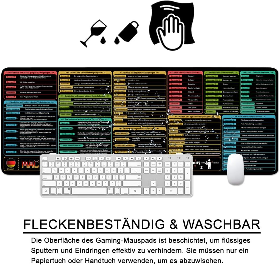 Mac Mauspad Deutsch Schreibtischunterlage Shortcuts 80x30x0.3cm Gross Gaming Mousepad XL Desk Pad (M