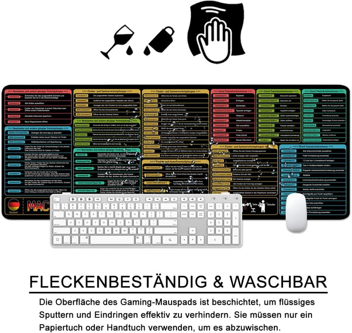 Mac Mauspad Deutsch Schreibtischunterlage Shortcuts 80x30x0.3cm Gross Gaming Mousepad XL Desk Pad (M