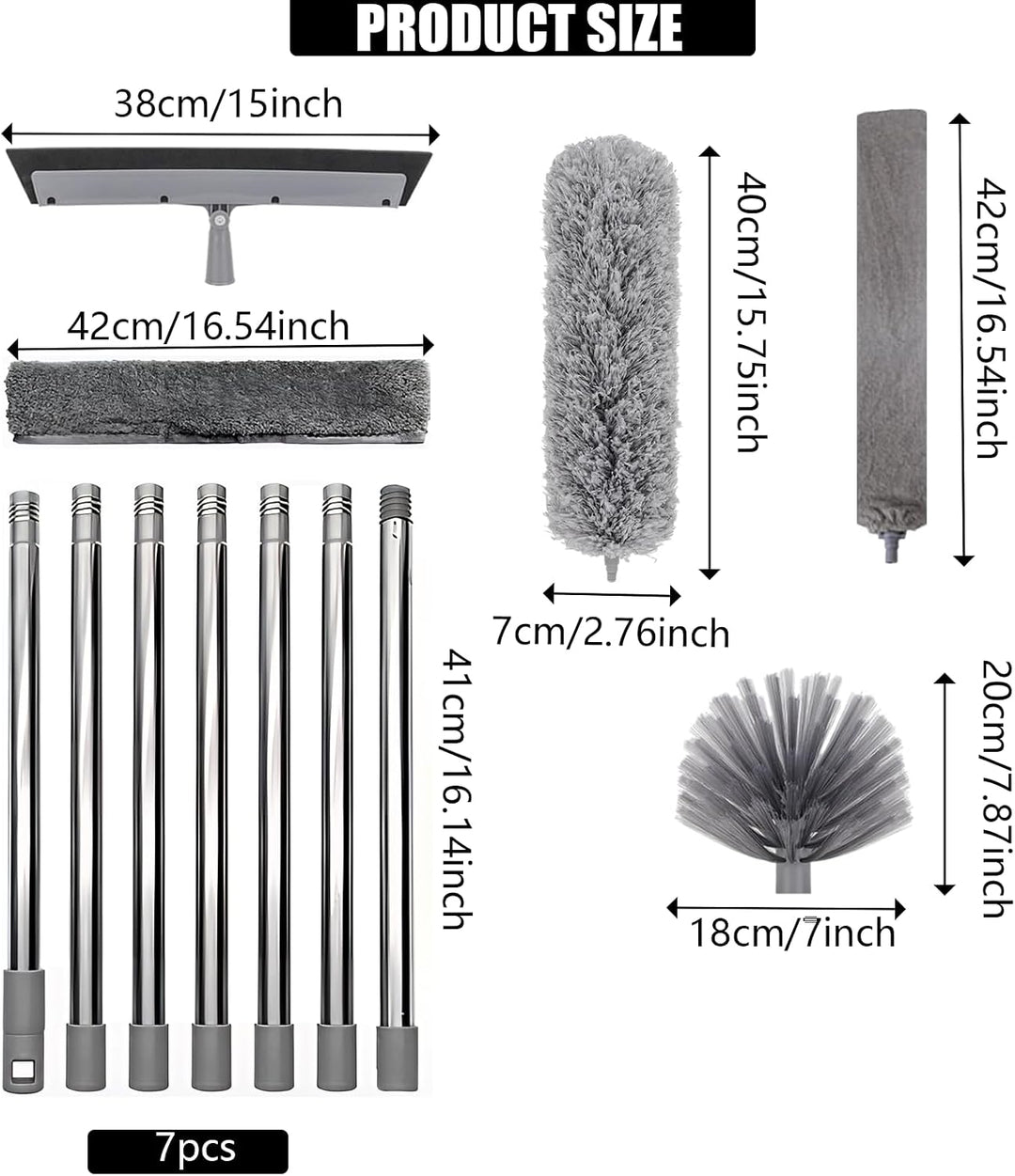 Teleskop Staubwedel Set, Spinnenwebenentferner aus Edelstahl ，310 cm Staubwedel Lang Waschbar