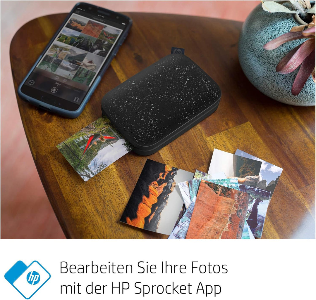 HP Sprocket Mobiler Fotodrucker (Drucken ohne Tinte, Bluetooth, 5 x 7,6 cm Ausdrucke) Noir