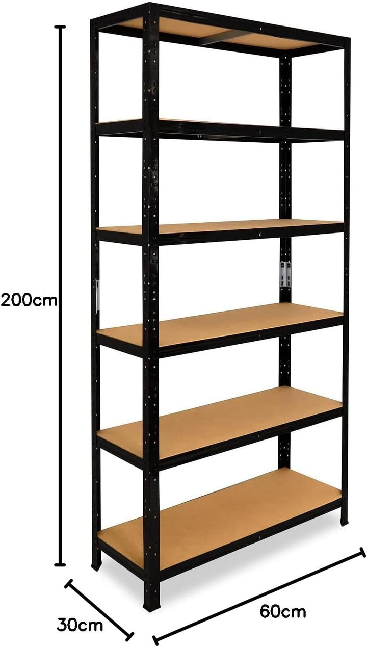 shelfplaza® 200x30x60cm Black Schwerlastregal schwarz/Metallregal schwarz 6 Böden à 145kg Tragkraft/