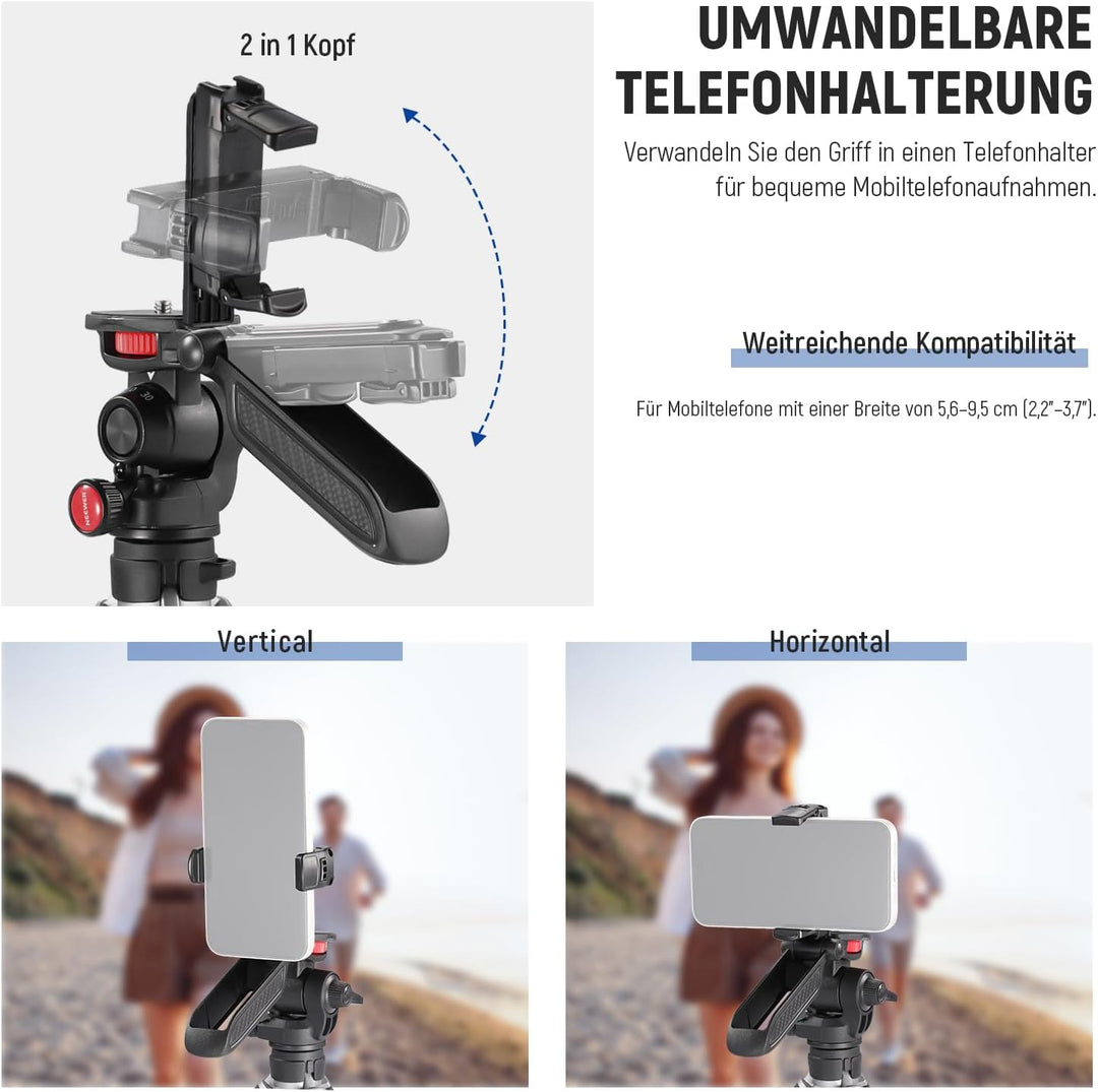 NEEWER Mini Stativ für Kamera & Handy mit Griff/Handyhalter/Action Kamera Adapter/360°Schwenk&Neigew