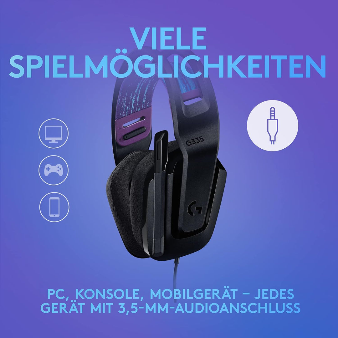 Logitech G335 Kabelgebundenes Gaming-Headset, Flip-to-Mute-Mikrofon, 3,5 mm Audioanschluss, Memory-S