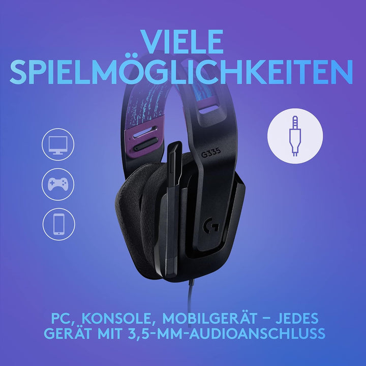 Logitech G335 Kabelgebundenes Gaming-Headset, Flip-to-Mute-Mikrofon, 3,5 mm Audioanschluss, Memory-S