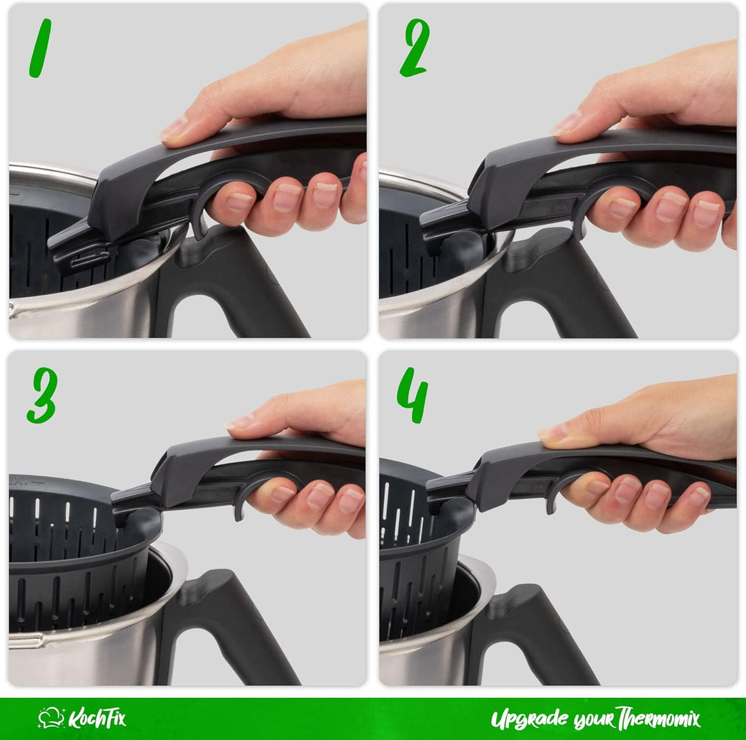 NEU: KochFix Griff für Thermomix Gareinsatz/Garkorb - Geeignet TM7, TM6, TM5, TM31 - Innovativer Zan