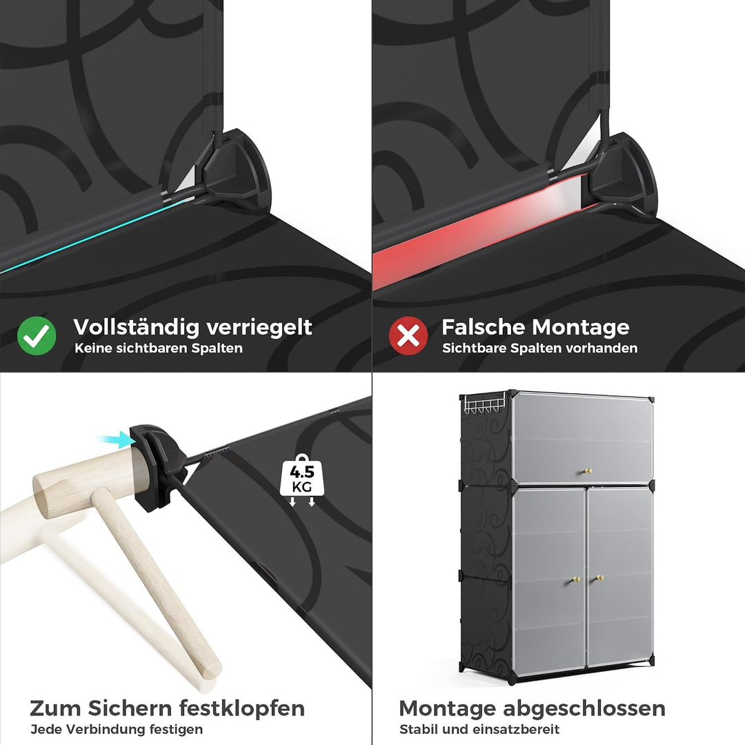 Mondeer Schuhregal, Schuhschrank 6 Ebenen mit Türen, Kunststoff Aufbewahrungsschrank mit Verstellbar