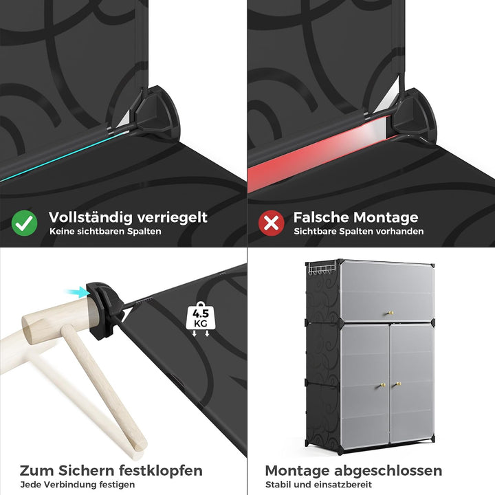 Mondeer Schuhregal, Schuhschrank 6 Ebenen mit Türen, Kunststoff Aufbewahrungsschrank mit Verstellbar