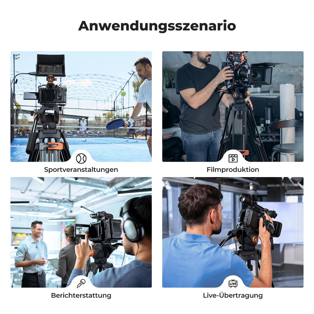 K&F CONCEPT 202cm Videostativ mit Fluidkopf, Robustes Kamerastativ aus Aluminiumlegierung mit Schnel