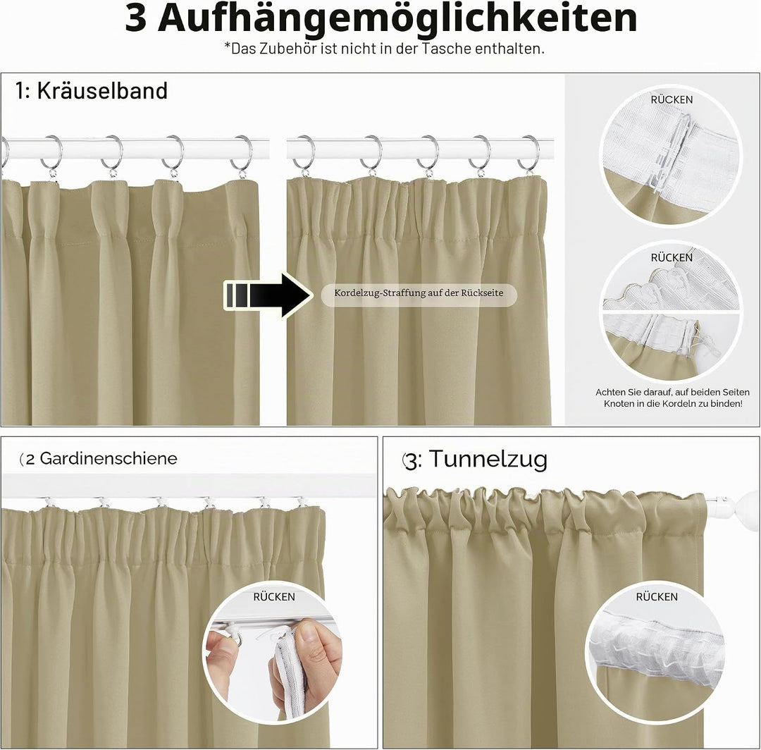 Deconovo Gardinen mit Kräuselband Verdunkelungsvorhang Blickdichter Vorhang Wohnzimmer Vorhänge Schl