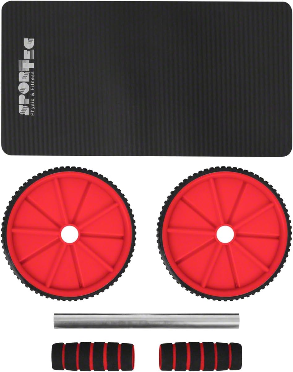 Fitness Set 4-TLG Push-Up Liegestütz Trainer Bauchtrainer Handtrainer Springseil Rot, Rot