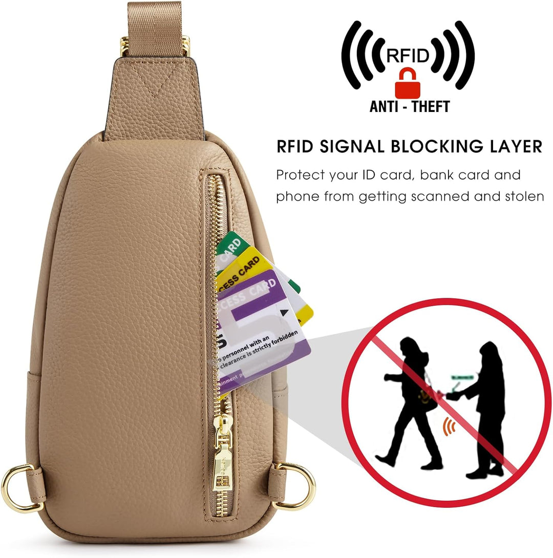 Kattee Damen Brust-Umhängetasche Echtes Leder Sling-Rucksack Kleine Umhängetasche mit RFID-Blockieru