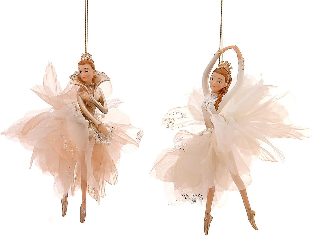 itsisa Baumschmuck Ballerina Ballett Tänzerin Champagner Gold mit Federkleid (2er Set) - Ballett Wei