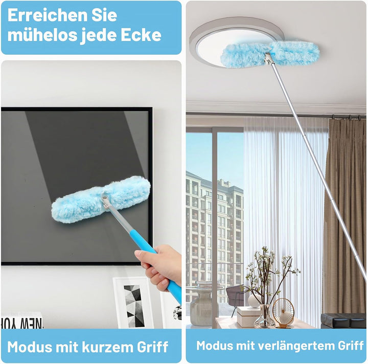 JEHONN Staubwedel Lang Ausziehbar 180 cm, 10 Nachfülltücher für Swiffer Teleskopstange, Robust Doppe