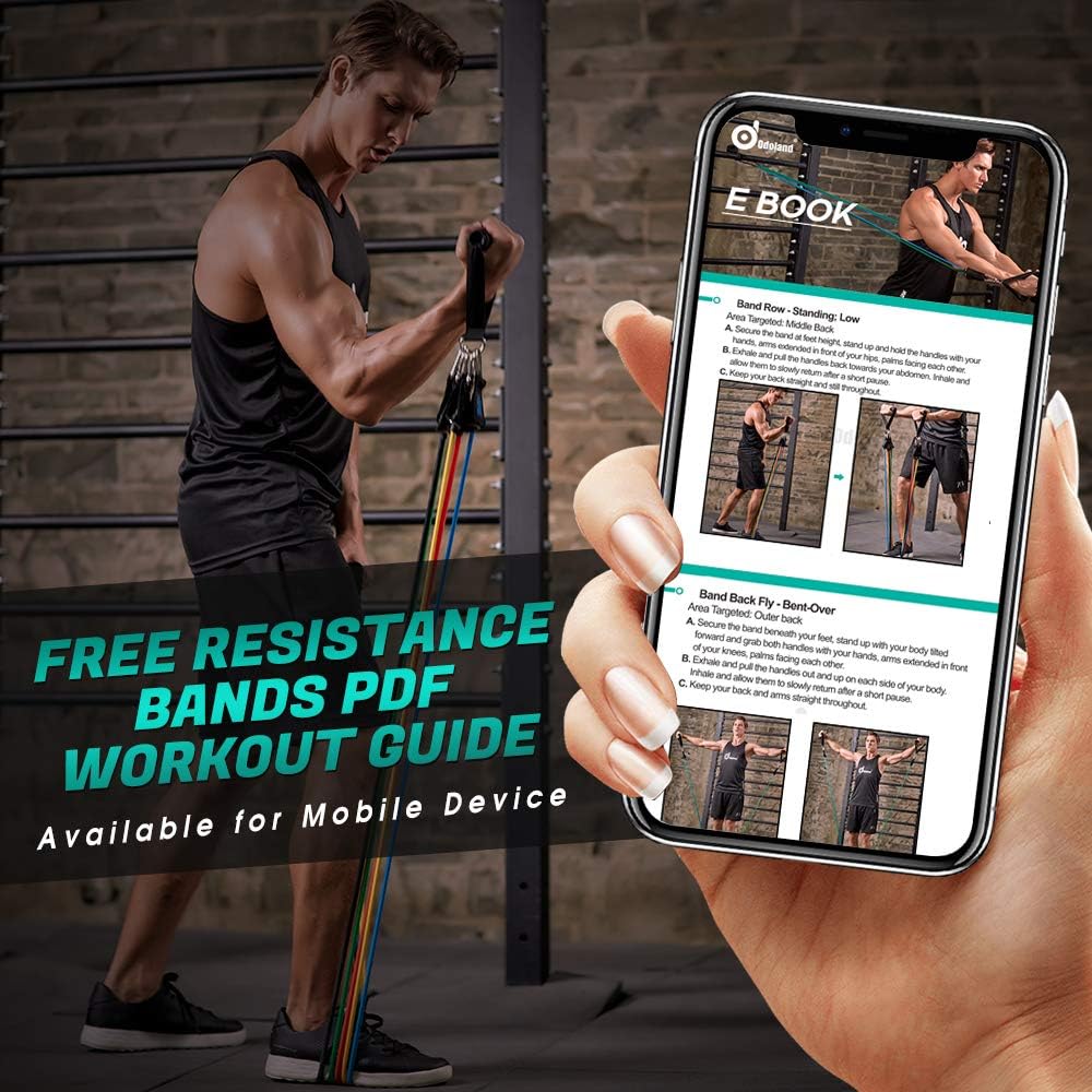 Odoland Resistance Bands Gymnastikband Widerstandsband Set mit Trainingsguide: 5X Expander Tubes, 4