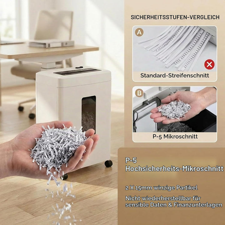 Schredder Papier Aktenvernichter Elektrisch: 10-Blatt Papierschredder Mikroschnitt P5 Hochsicherheit