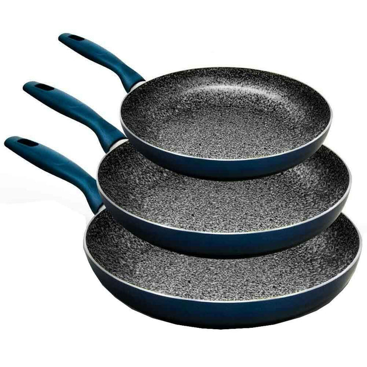 Royalty Line Set von 3 Stein Bratpfannen in Aluminium beschichtet, marmorierte Antihaftbeschichtung,