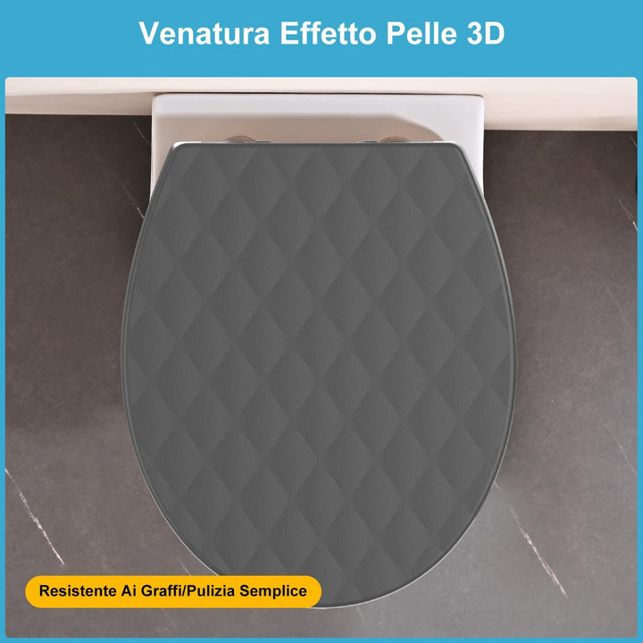 WC Sitz Grau mit absenkautomatik Oval, Toilettendeckel mit Quick-Release Funktion, Klobrille, Klodec