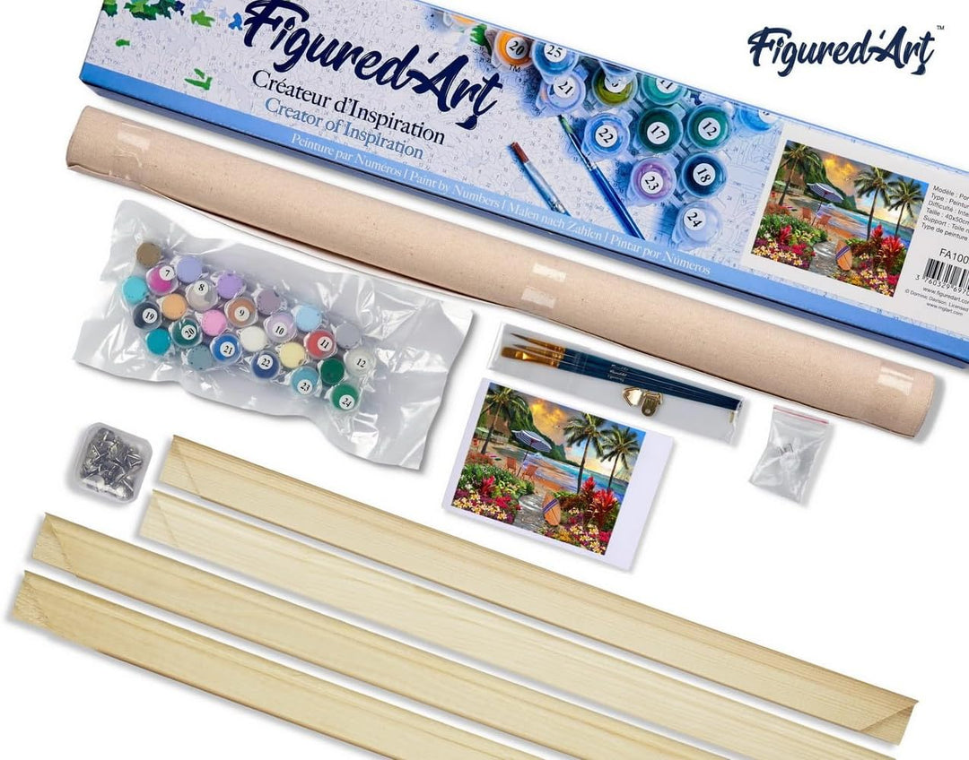 Figured'Art Malen Nach Zahlen Erwachsene Mit Rahmen Palme am Strand - Paint by Numbers Basteln DIY B