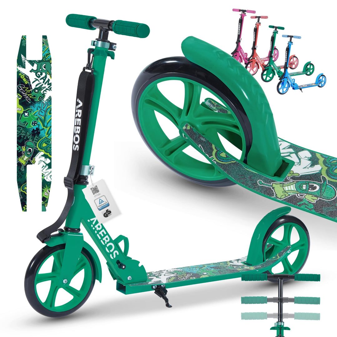 Arebos Cityroller Tretroller Scooter höhenverstellbar | klappbar | inkl. Traggurt | XXL Räder | Trit