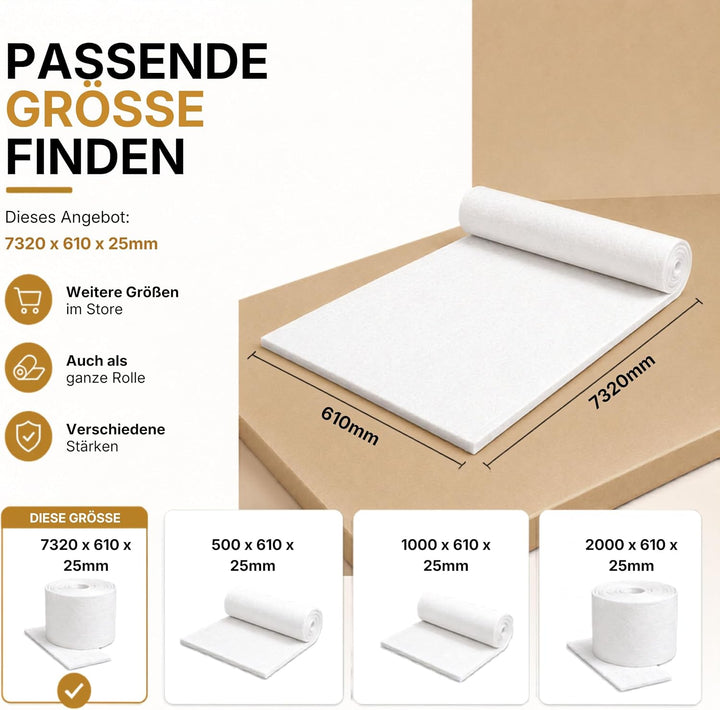 Keramikfasermatte biolöslich bis 1200 Grad (25mm Stärke, 7320 x 610mm) 25mm Stärke 7320 x 610 x 25mm