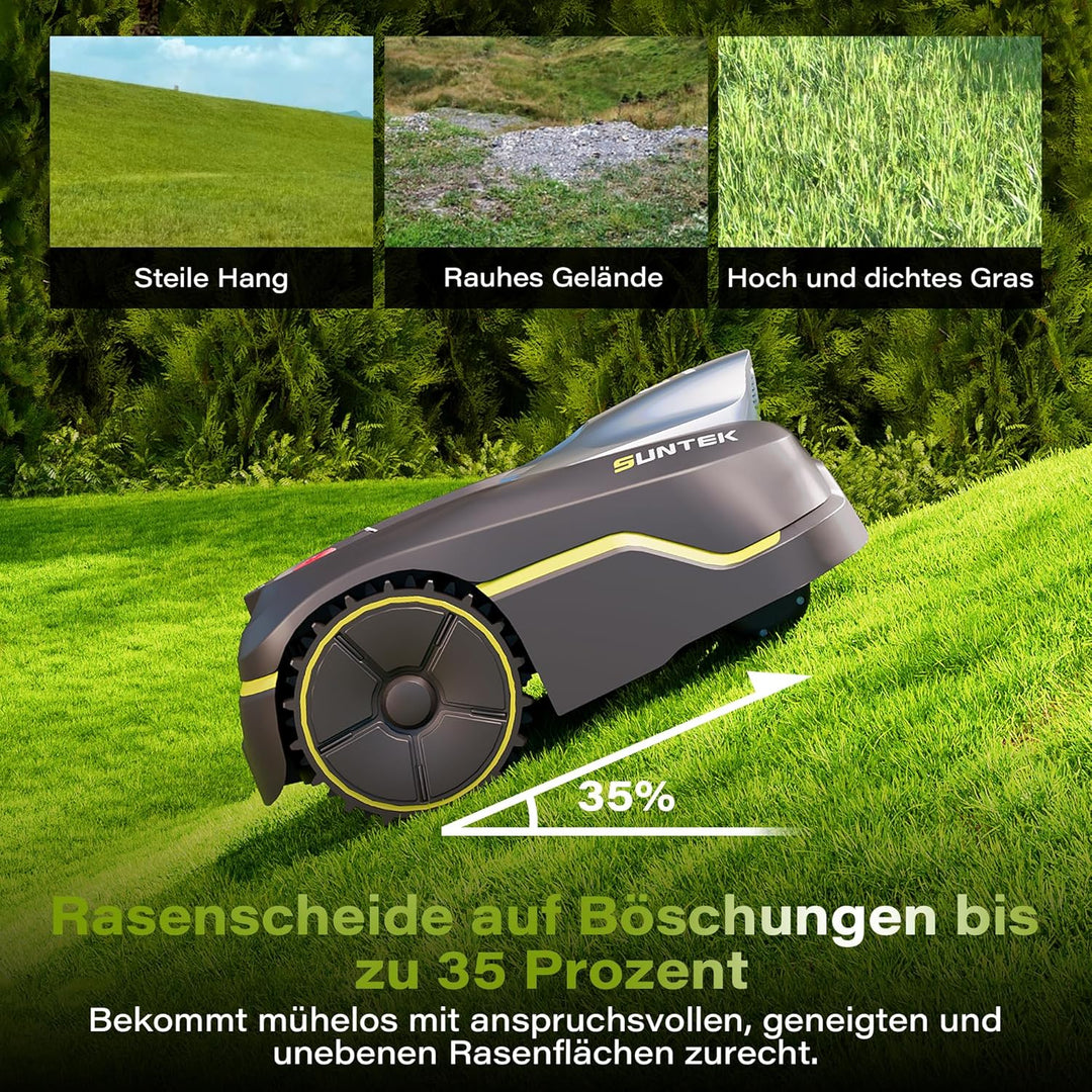 SUNTEK Mähroboter ohne begrenzungskabel AI Vision-Kamera, Rasenmäher Roboter, Max 600 m², Genaue Hin