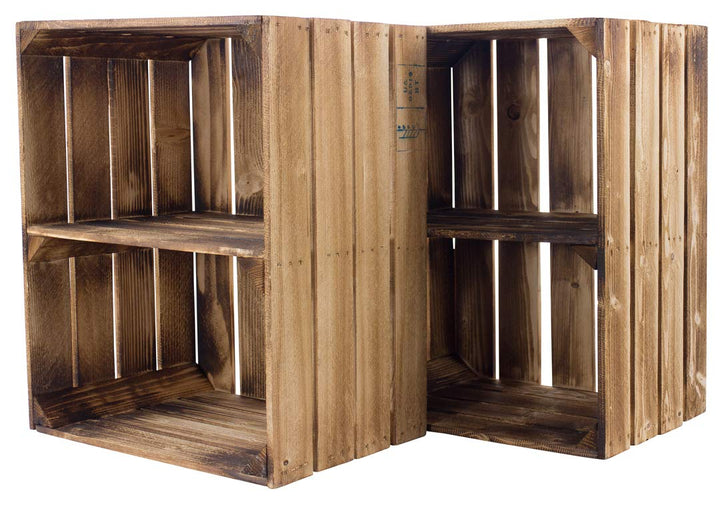 Sparset Obstkisten mit Zwischenbrett – geflammt – Holzkisten als Schuhregal 50x30x40cm Weinkisten Ho