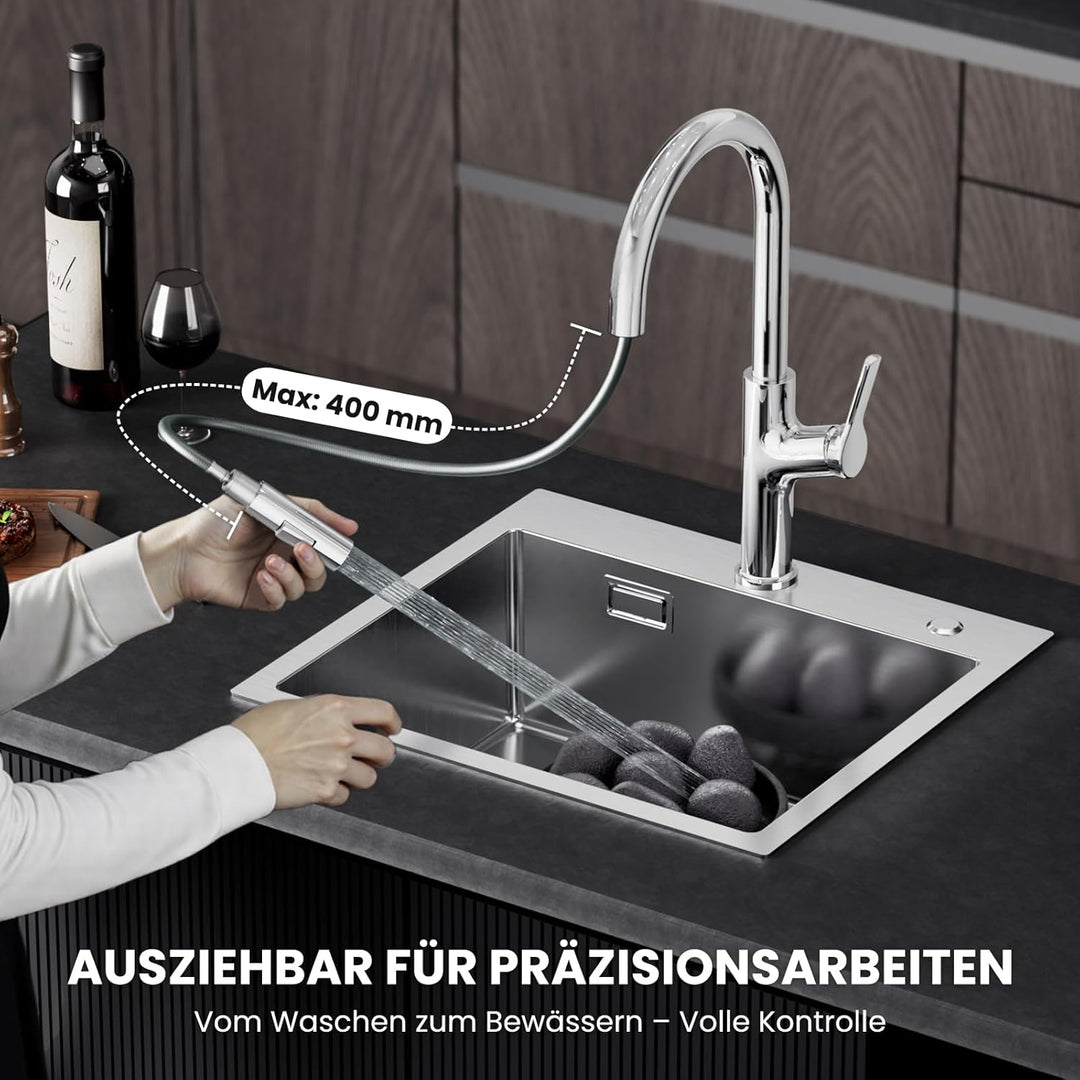 CECIPA Wasserhahn Küche Ausziehbar, Zinklegierung Küchenarmatur mit Brause Zwei Wasserstrahlarten, H