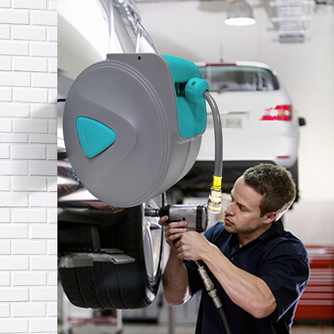 HENGMEI 10m Druckluftschlauch Druckluft Schlauchtrommel 1/4" Trommel Wandschlauchhalter Aufroller au