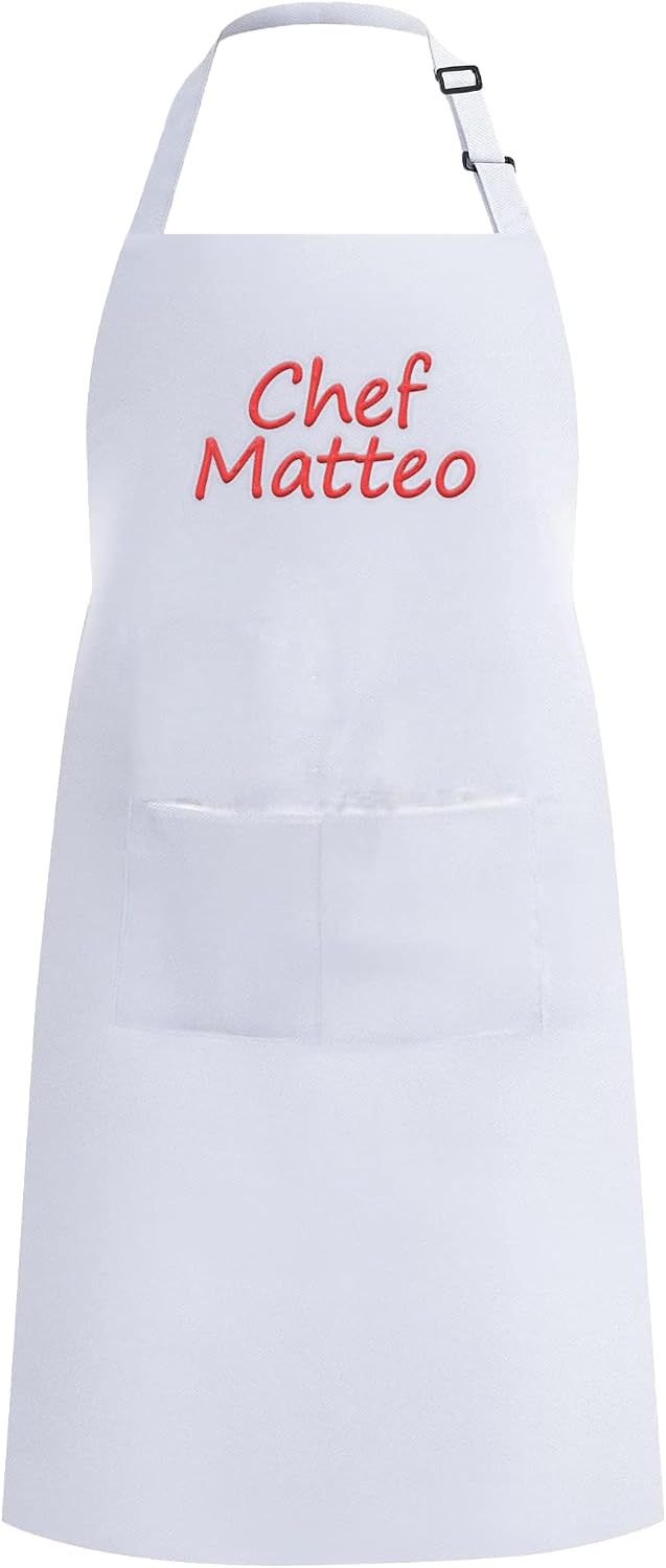 Personalisierte Schürze Bestickt Weiss - 100% Baumwolle - Schürze für Männer & Frauen, verstellbar m