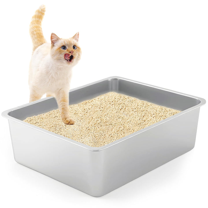 XXL Katzenklo 50 * 35 * 15CM Katzentoilette Edeltsahl Katzentoilette Gross, offenes Katzenklo für Ei