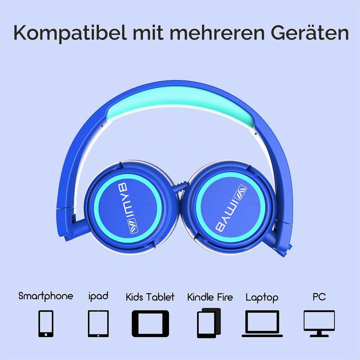 Kinder kopfhörer, Kopfhörer für Kinder mit Kabel, faltbar, Stereo Sound, Sichere Lautstärkebegrenzun