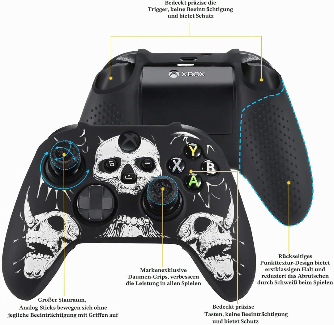 Laserschnitzen Silikon Hülle Haut für Xbox Series X/S Controller x 1 (Weiss) mit Pro Thumb Grips Auf