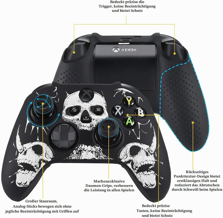 Laserschnitzen Silikon Hülle Haut für Xbox Series X/S Controller x 1 (Weiss) mit Pro Thumb Grips Auf