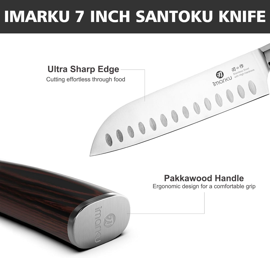 iMarku Antihaft Santoku Messer Profi Kochmesser [Ultra Scharfem] Japanisches Allzweck Küchenmesser [