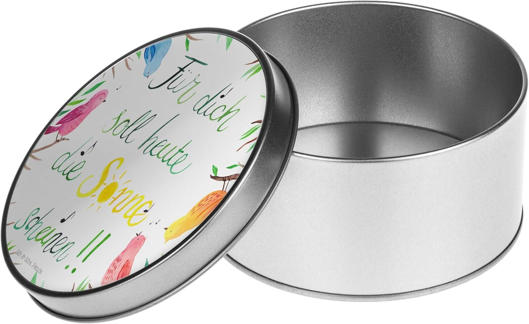 Mr. & Mrs. Panda Blechdose rund Vögel Sonne - Geschenk, Frühlings Deko, Metallkiste mit Deckel, Lunc