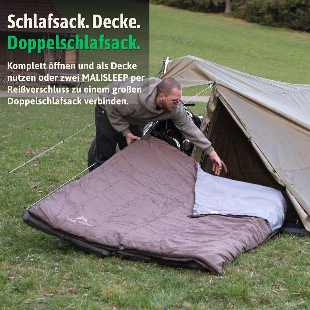MALIHINI Deckenschlafsack Camping [Als Decke nutzbar & koppelbar] Leicht & kompakt, kleines Packmass