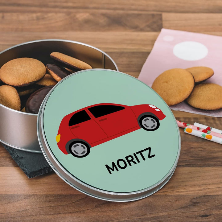 STEMPEL-FABRIK Geschenkdose Rund mit Aufdruck - Motiv Auto - Personalisiertes Geschenk - Keksdose Gr