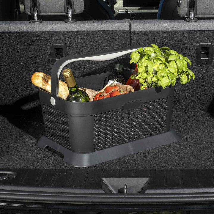 rati Basket - Grau, Smarter Auto Korb zum Einkauf & Outdoor-Aktivitäten, mit Befestigungsadapter zum