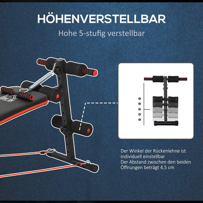 HOMCOM Sit Up Bank Bauchtrainer mit Trainingsbank Trainingsseile Multifunktion Verstellbar&klappbar