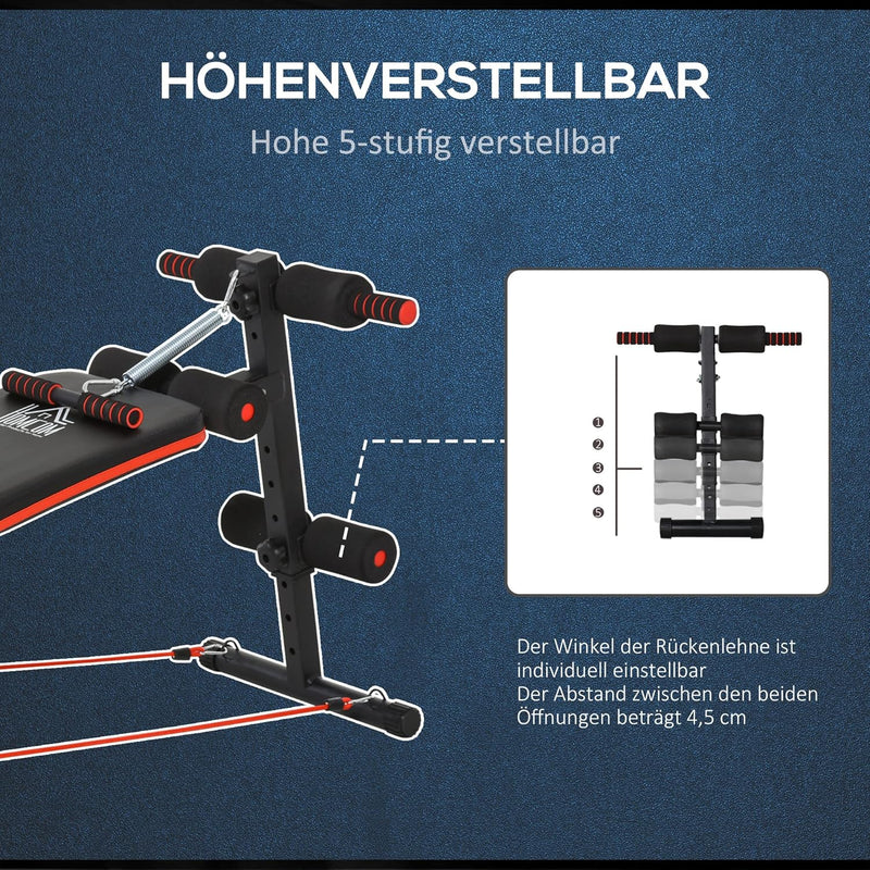 HOMCOM Sit Up Bank Bauchtrainer mit Trainingsbank Trainingsseile Multifunktion Verstellbar&klappbar