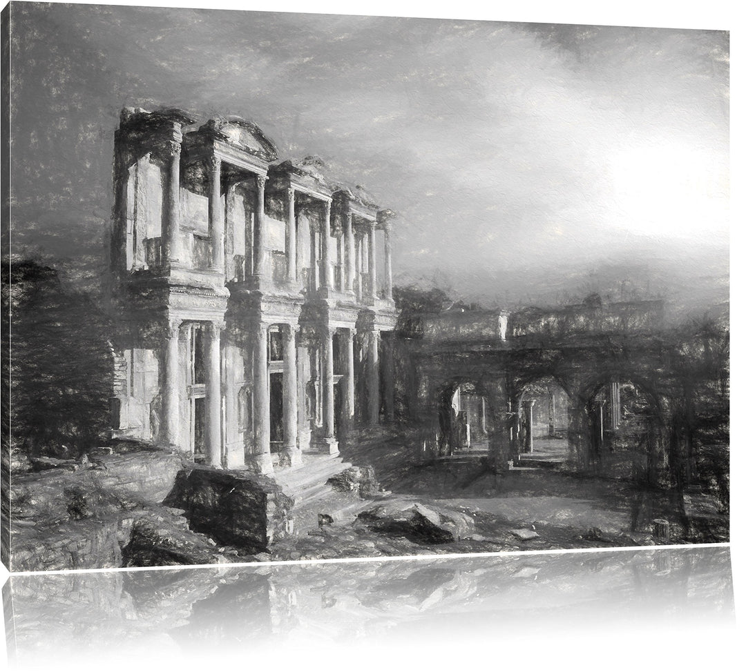 Pixxprint alte Tempelruine Kunst als Leinwandbild/Grösse: 100x70 cm/Wandbild/Kunstdruck/fertig bespa