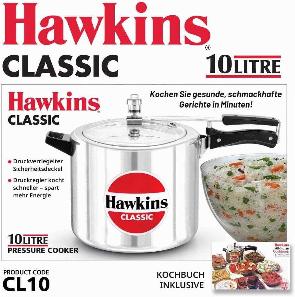 Hawkins Klassischer Schnellkochtopf, Aluminium, 10 l, silberfarben 10-Liter Silver, 10-Liter Silver