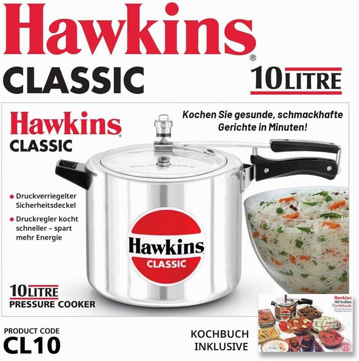 Hawkins Klassischer Schnellkochtopf, Aluminium, 10 l, silberfarben 10-Liter Silver, 10-Liter Silver