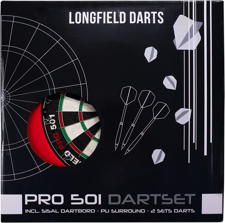 Engelhart - Dartscheiben-Set: Sisal-Dartscheibe, Surround-Ring, 6 Pfeile Rot, Rot