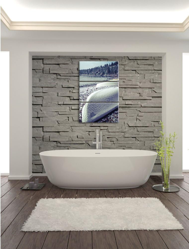 Pixxprint zugeschneite Boote im Winter 3-Teiler Leinwandbild 120x80 Bild auf Leinwand